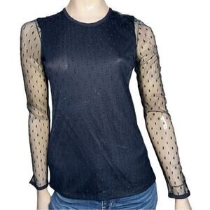 Boss Hugo Boss Black Label Women’s Size 4 Navy Blue Lace Dot Top Shirt